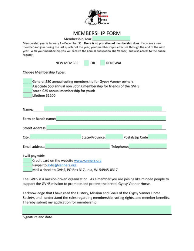 MEMBERSHIP FORM screenshot
