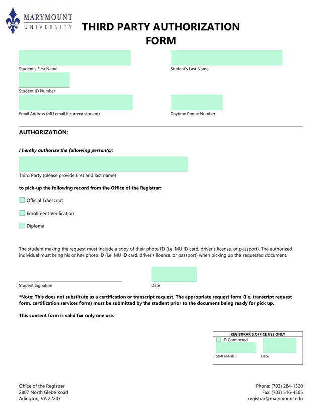 Third Party Authorization Form screenshot
