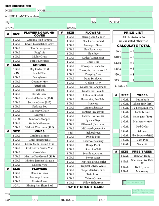 Plant Purchase Form screenshot