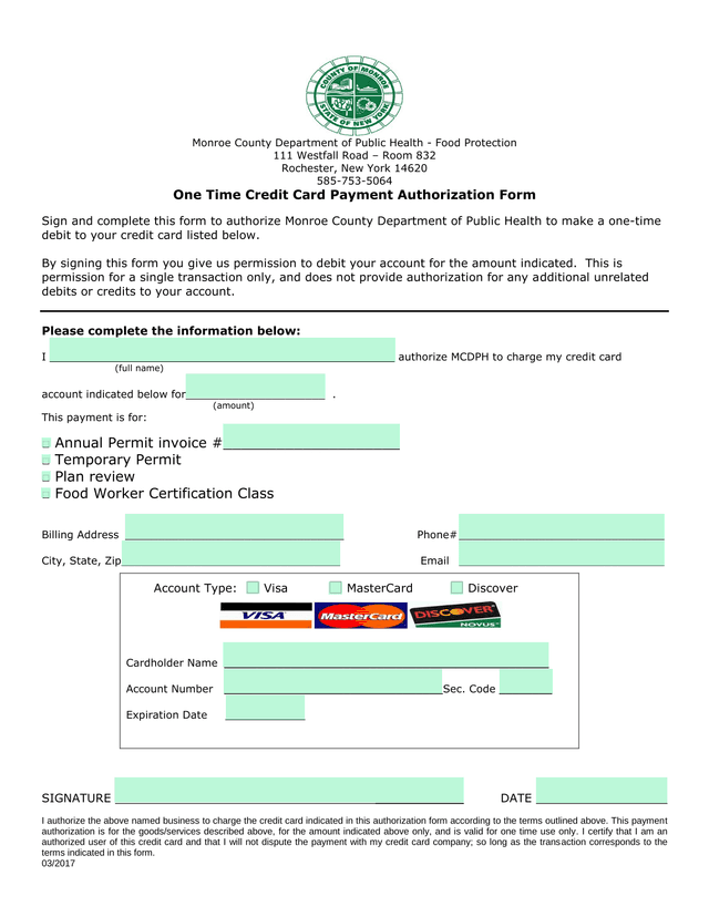 One Time Credit Card Payment Authorization Form screenshot