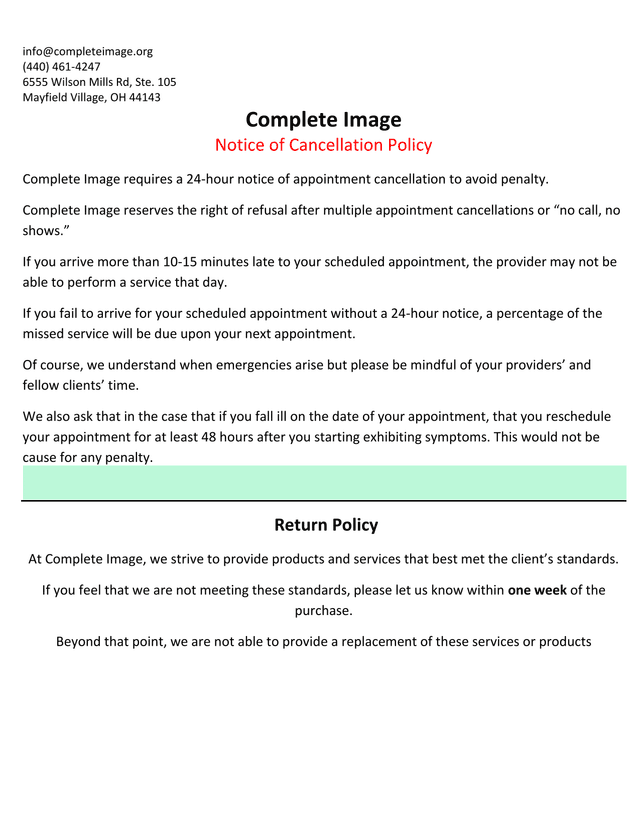 Complete Image Notice Of Cancellation Policy screenshot
