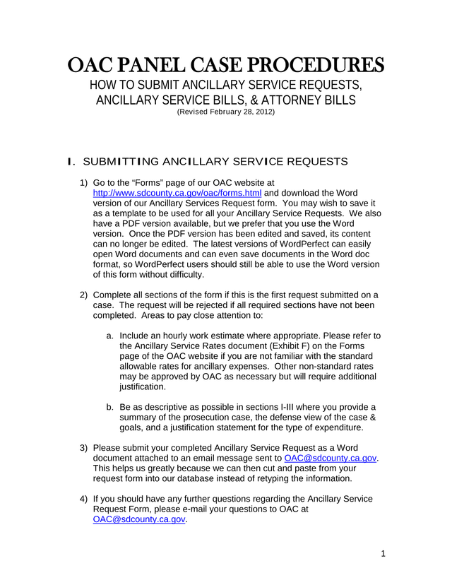 OAC Panel Case Procedures   How To Submit Ancillary Service Requests, Ancillary Service Bills,  Atto screenshot