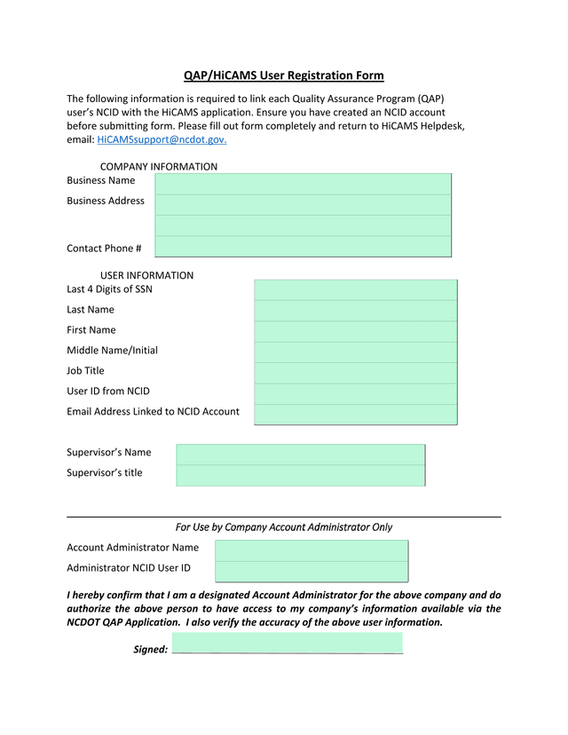 QAPHiCAMS User Registration Form screenshot