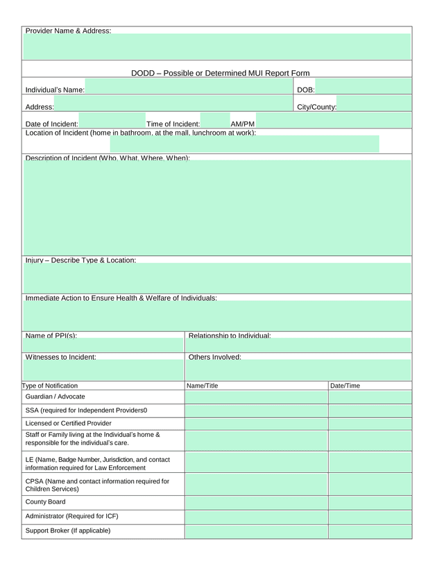 DODD  Possible Or Determined MUI Report Form screenshot