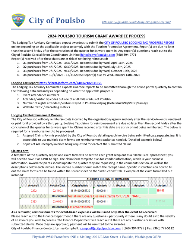 2024 Poulsbo Tourism Grant Awardee Process screenshot