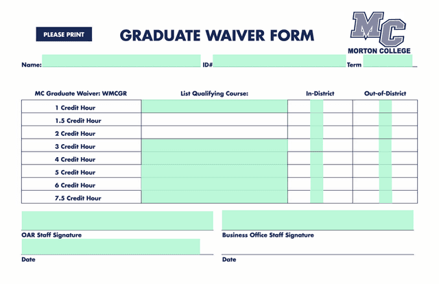 Graduate Waiver Form screenshot