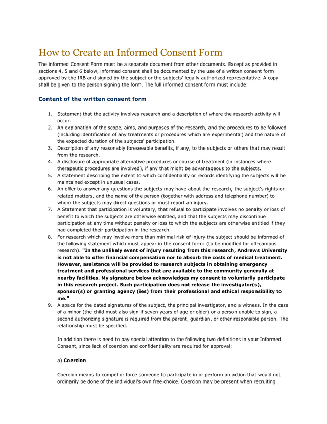 Informed Consent Form Guidelines screenshot