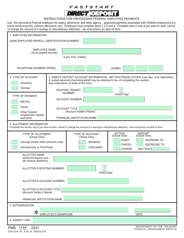 Direct Deposit Form screenshot