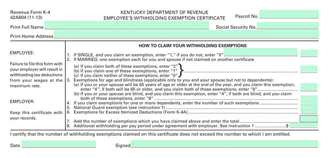 Revenue Form K 4 screenshot