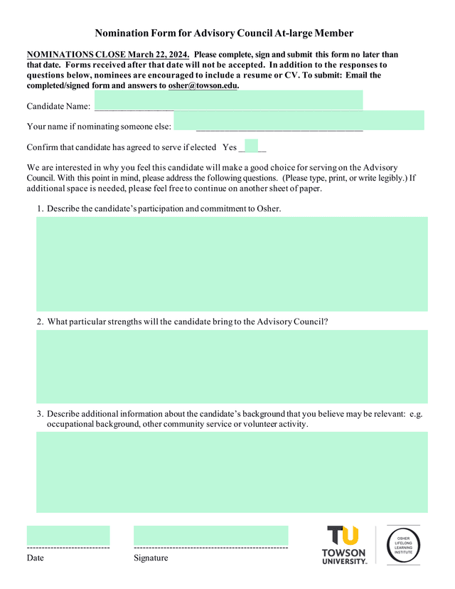 Nomination Form For Advisory Council At Large Member screenshot