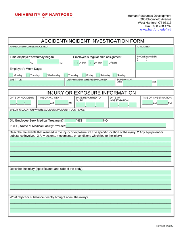 ACCIDENTINCIDENT INVESTIGATION FORM screenshot