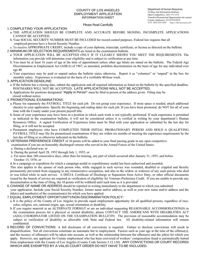 EMPLOYMENT APPLICATION INFORMATION SHEET screenshot