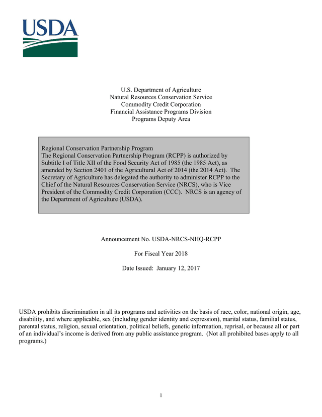 Regional Conservation Partnership Program Announcement screenshot