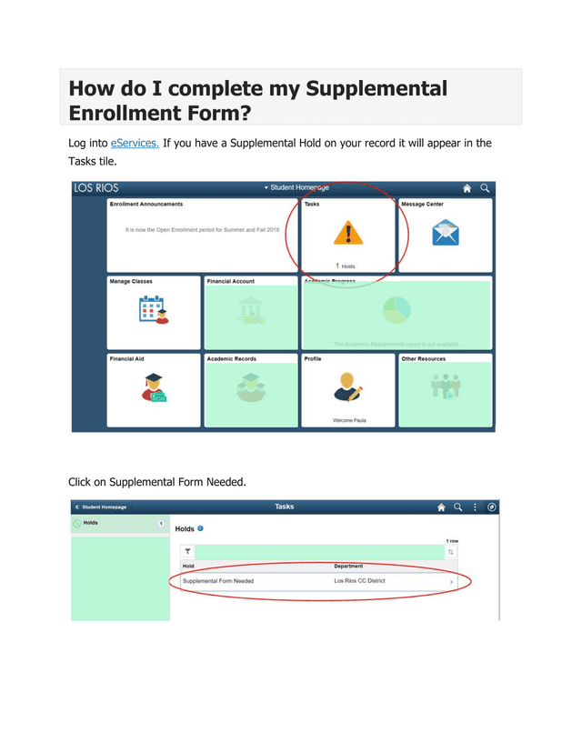 Supplemental Enrollment Form screenshot