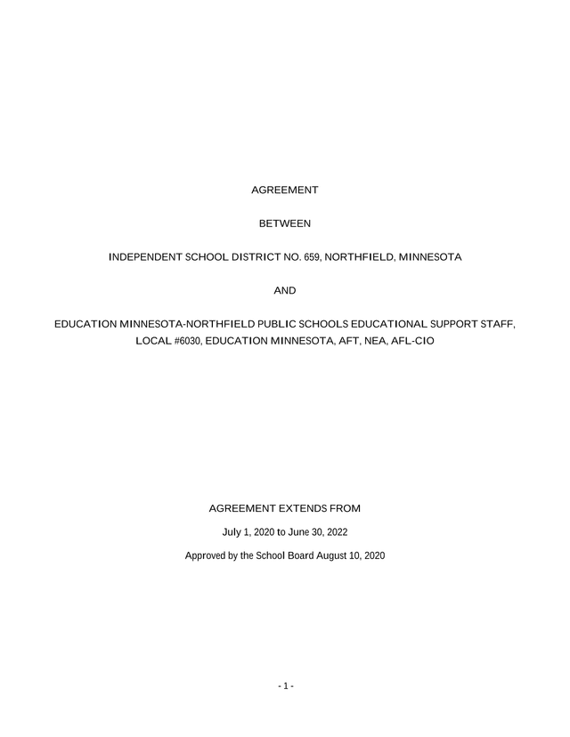 Agreement Between Independent School District No. 659 And Education Minnesota Northfield Public Scho screenshot