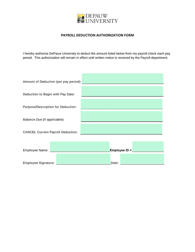 PAYROLL DEDUCTION AUTHORIZATION FORM screenshot