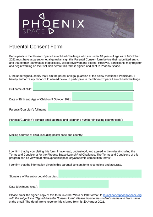 Parental Consent Form screenshot
