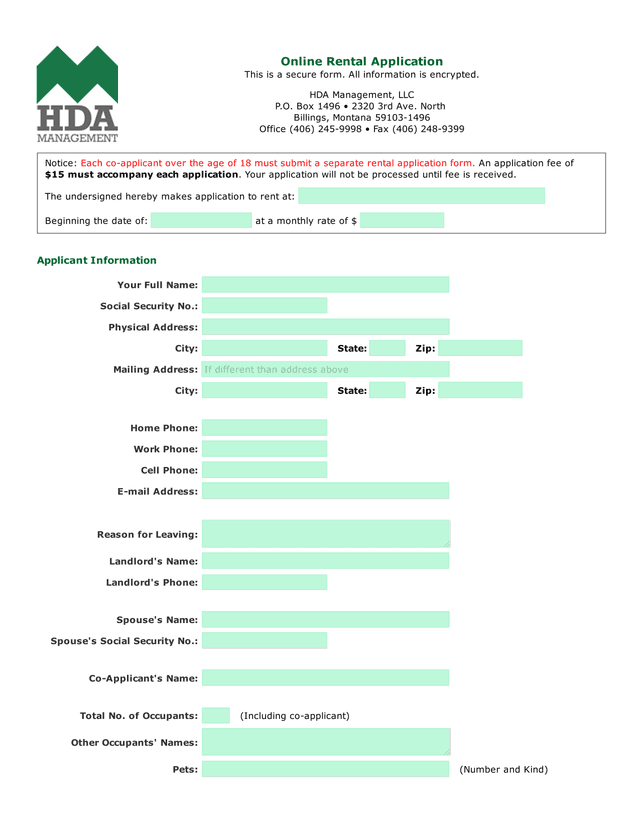 Online Rental Application screenshot