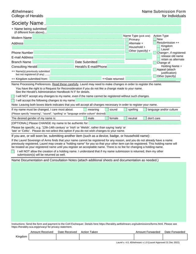Thelmearc Name Submission Form screenshot