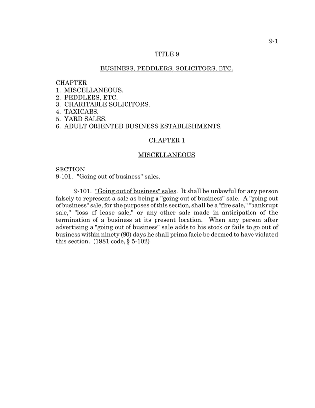 Title 9 Business, Peddlers, Solicitors, ETC. screenshot