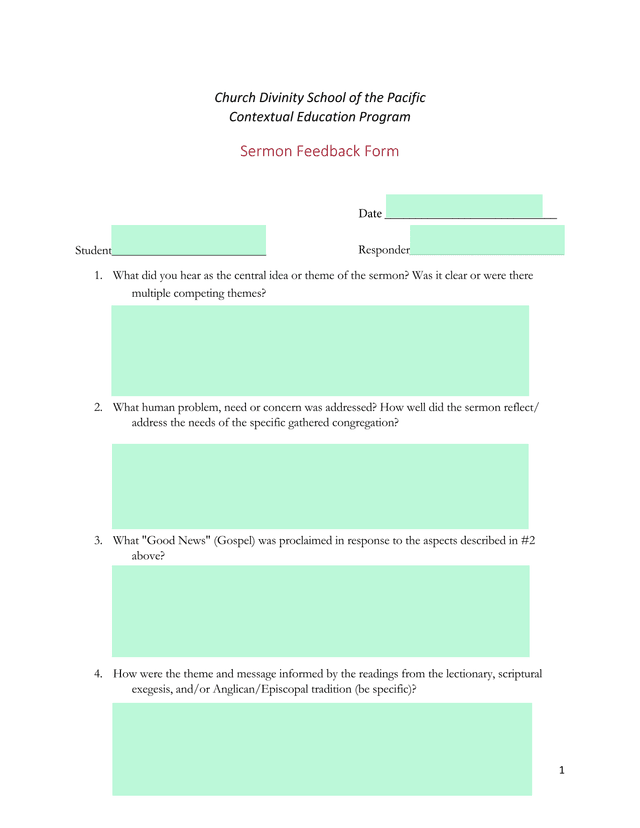 Sermon Feedback Form screenshot