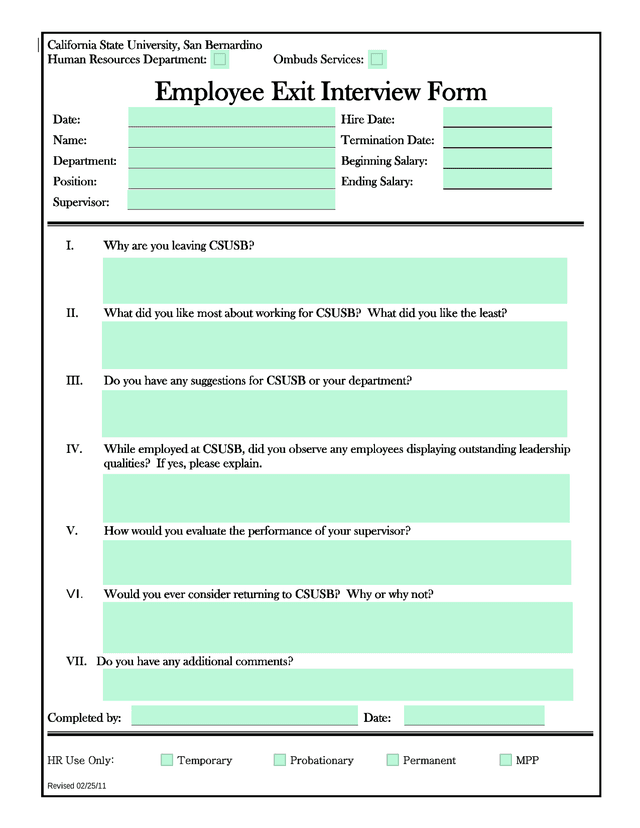Employee Exit Interview Form screenshot