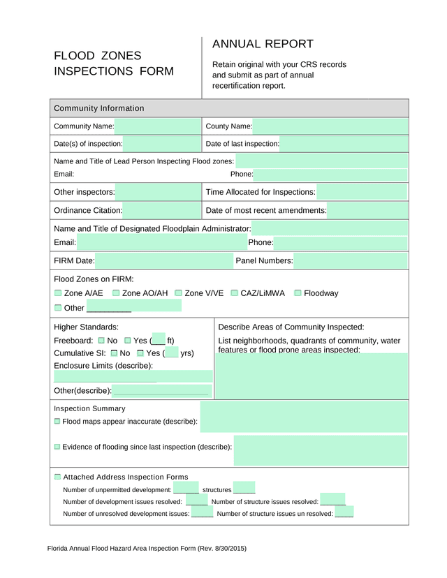 Florida Annual Flood Hazard Area Inspection Form screenshot