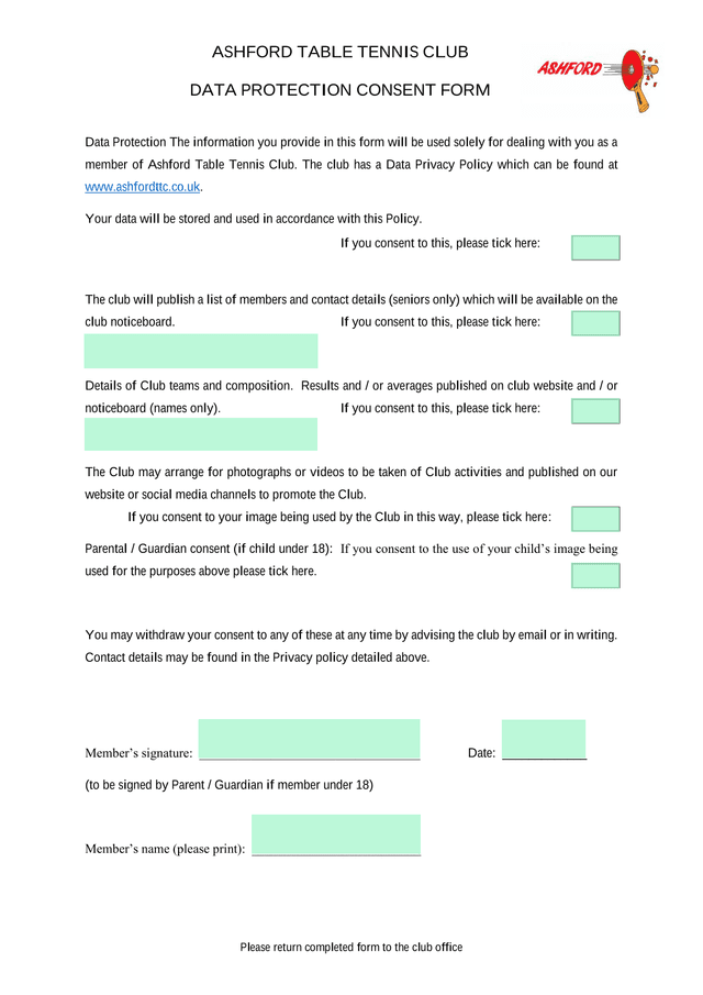 Data Protection Consent Form screenshot
