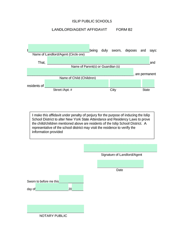 LANDLORDAGENT AFFIDAVIT screenshot