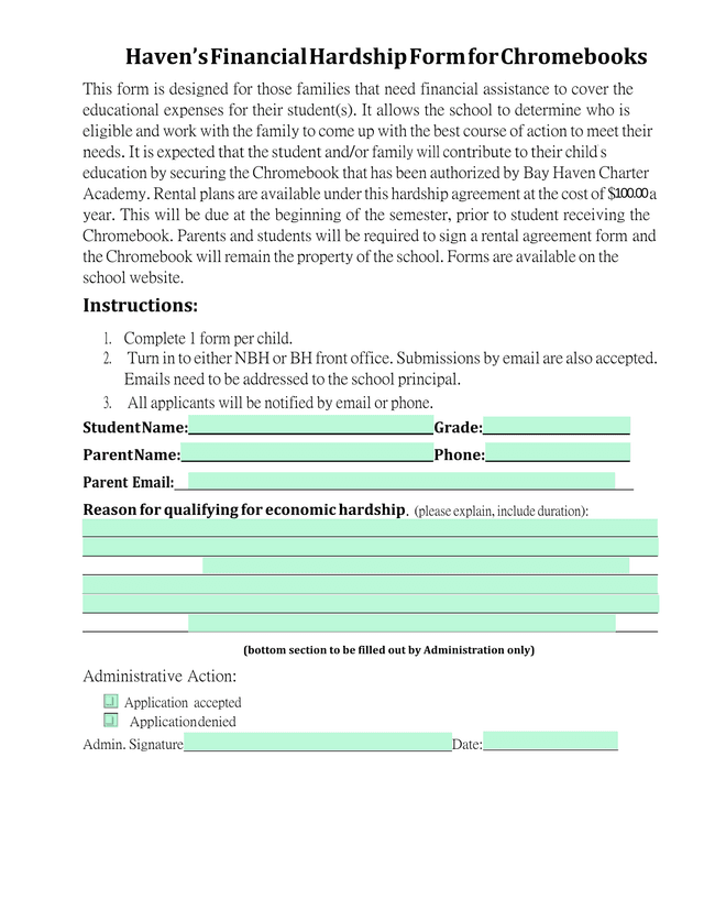 HavenS Financial Hardship Form For Chromebooks screenshot