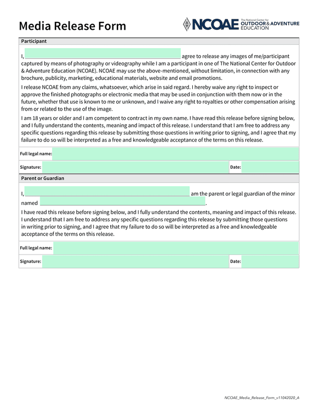 Media Release Form screenshot