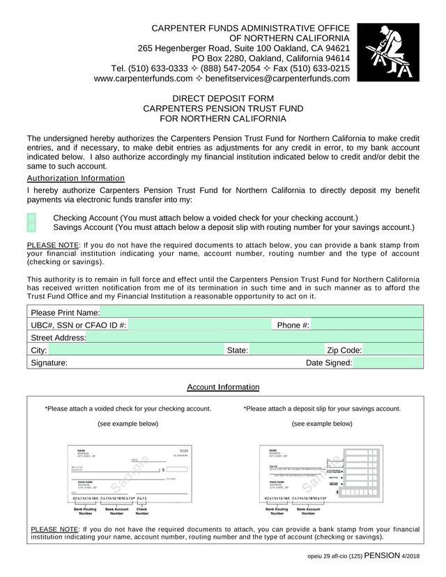 DIRECT DEPOSIT FORM screenshot