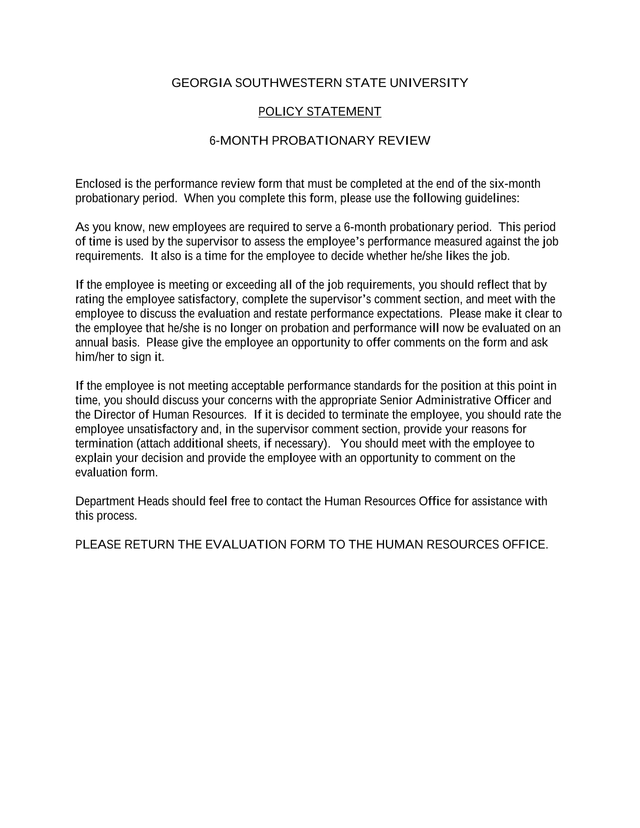 6 Month Probationary Review screenshot