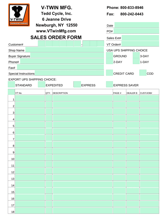 Sales Order Form screenshot
