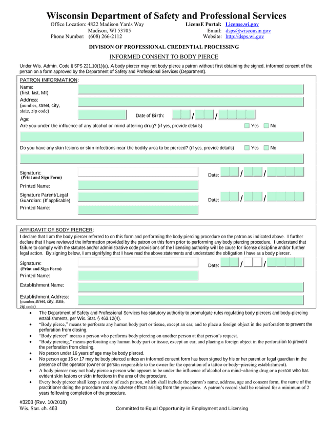 Informed Consent To Body Pierce screenshot