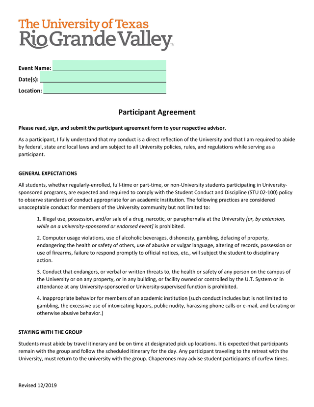 Participant Agreement screenshot