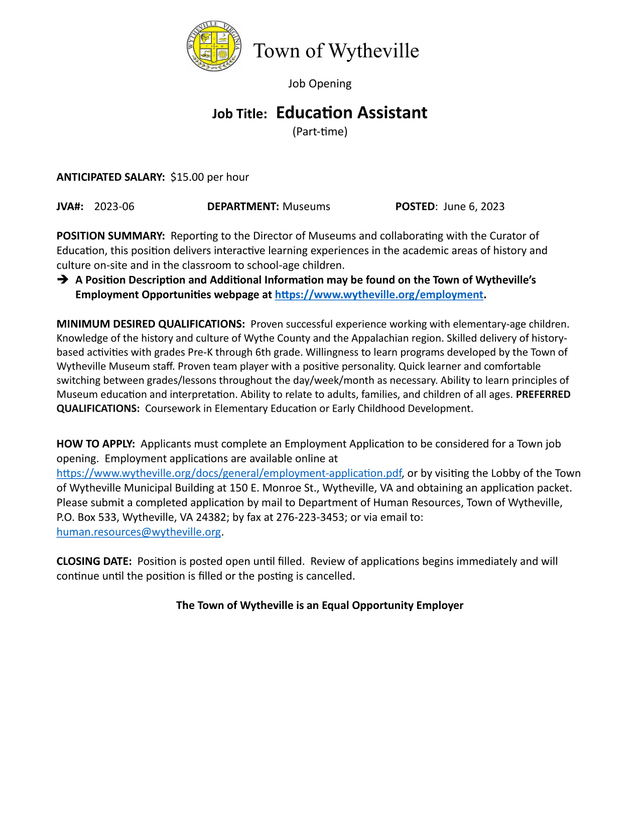 Job Opening   Education Assistant (Part Time) screenshot