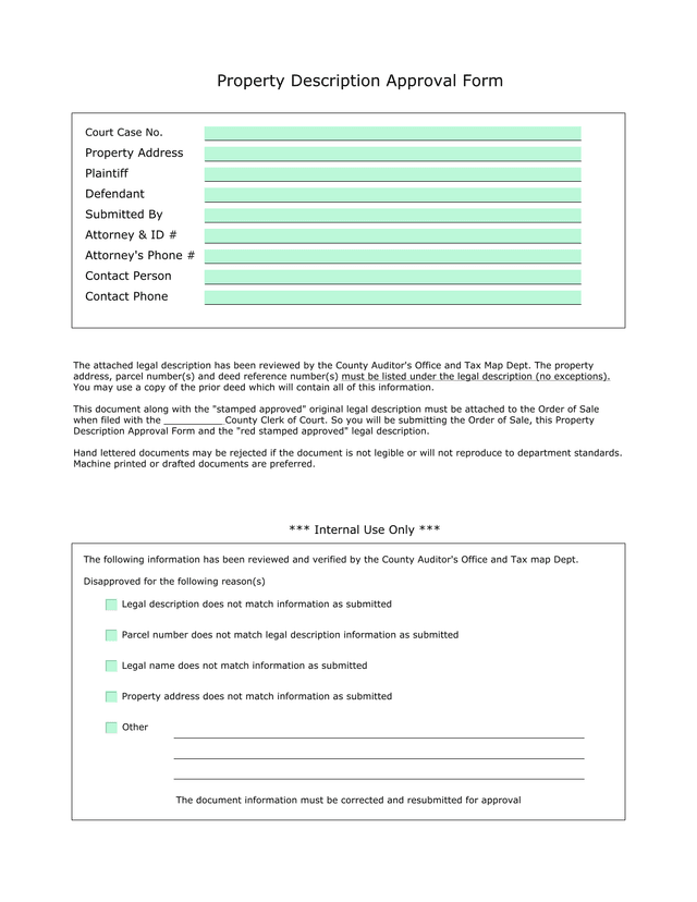 Property Description Approval Form screenshot
