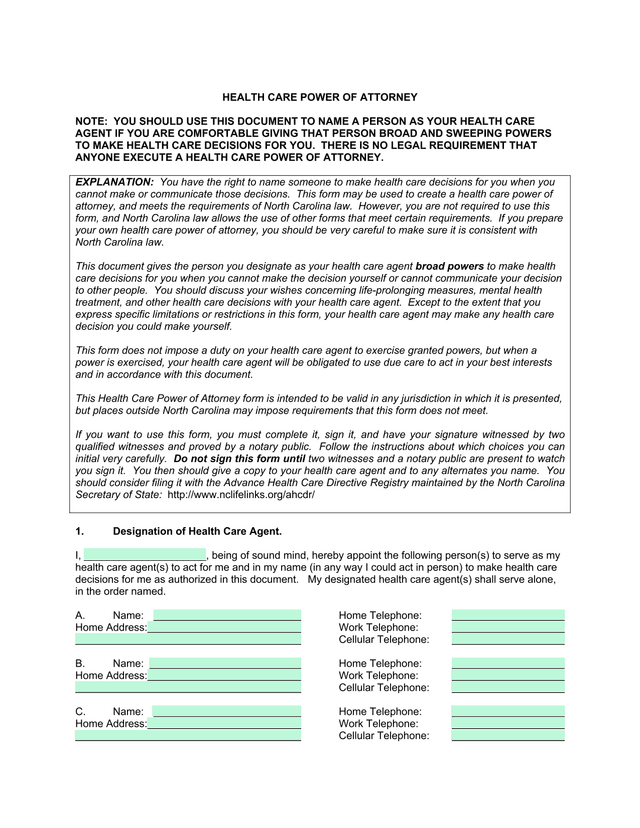 Health Care Power Of Attorney screenshot
