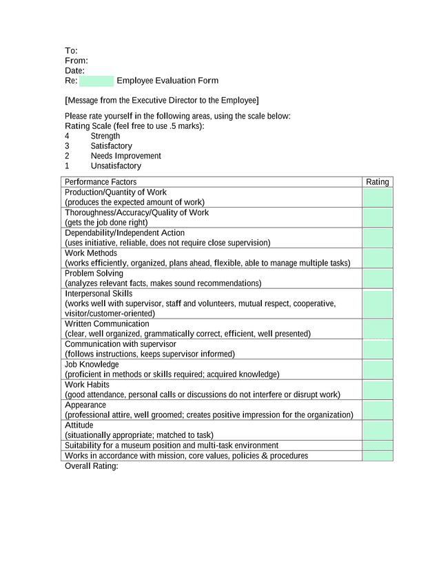 Employee Evaluation Form screenshot