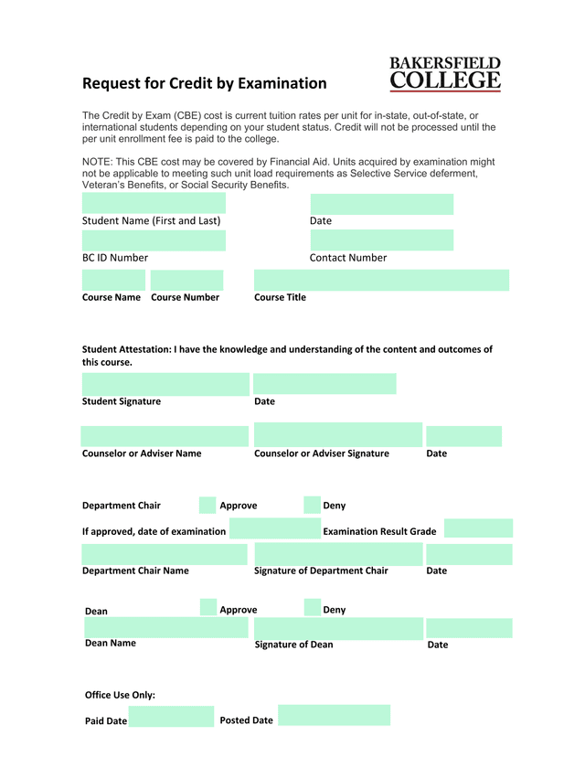 Request For Credit By Examination screenshot