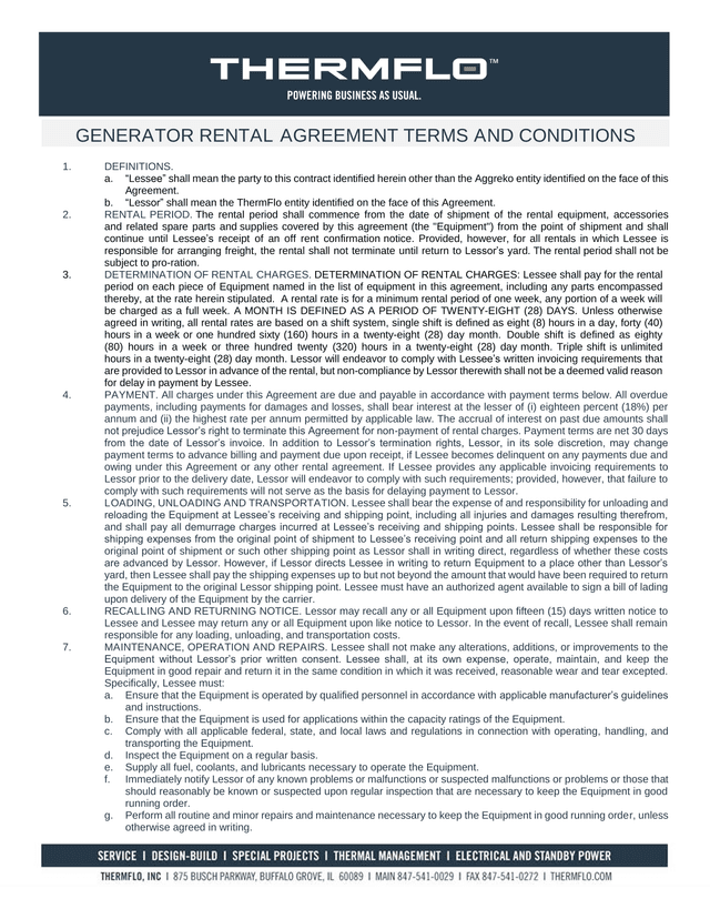 Generator Rental Agreement Terms And Conditions screenshot