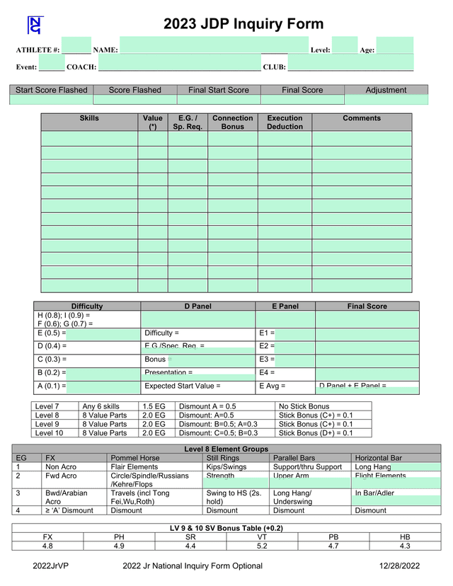 2022 Jr National Inquiry Form Optional screenshot