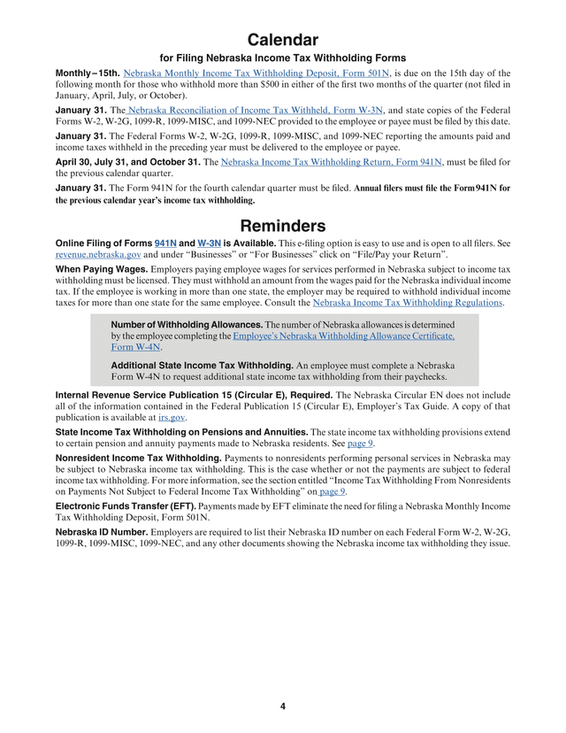 Calendar For Filing Nebraska Income Tax Withholding Forms screenshot