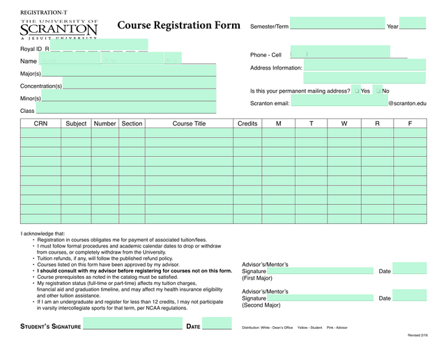 Course Registration Form screenshot