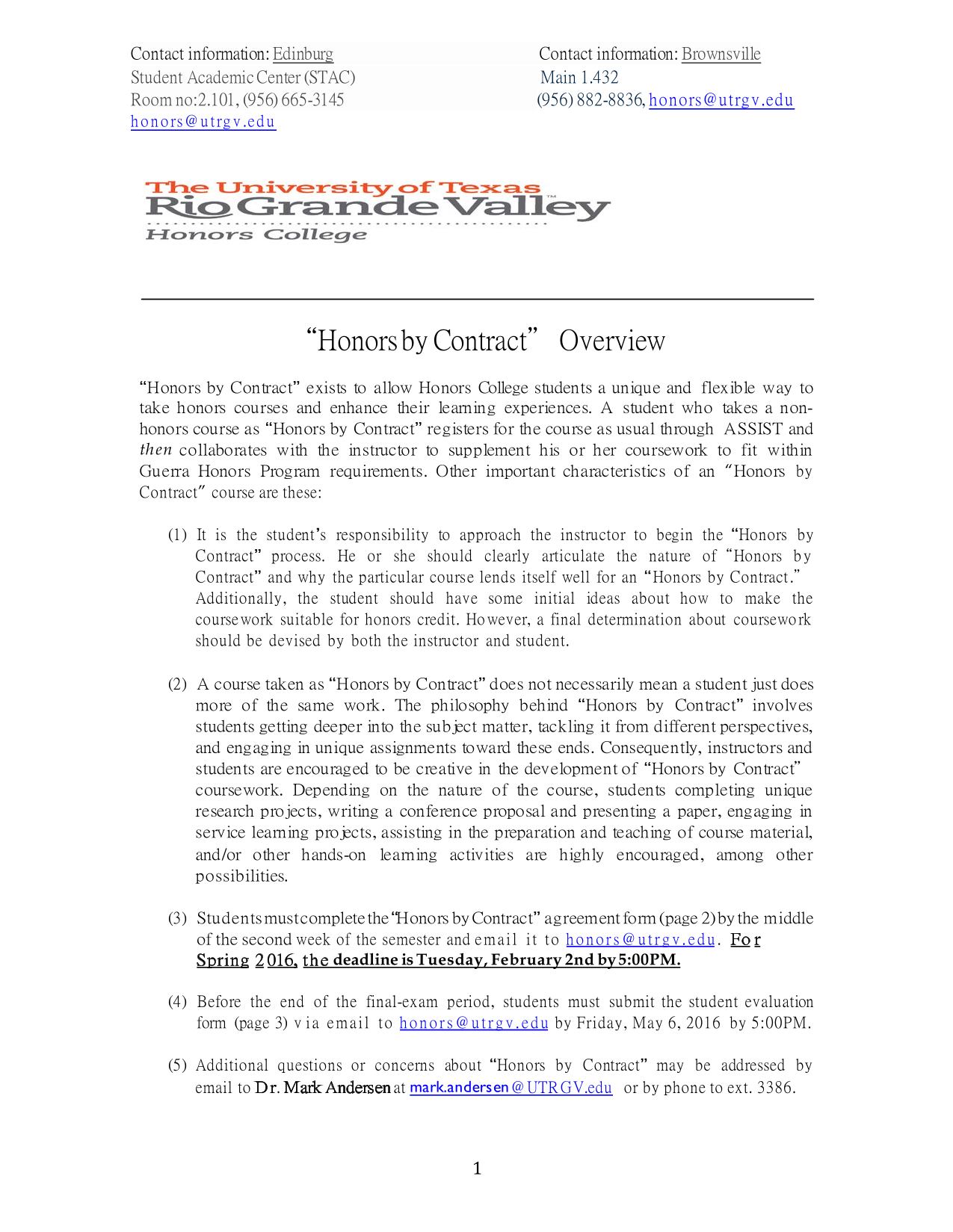 Honors By Contract Overview screenshot