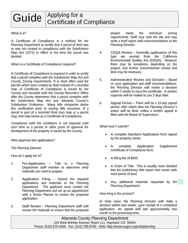 Applying For A Certificate Of Compliance screenshot