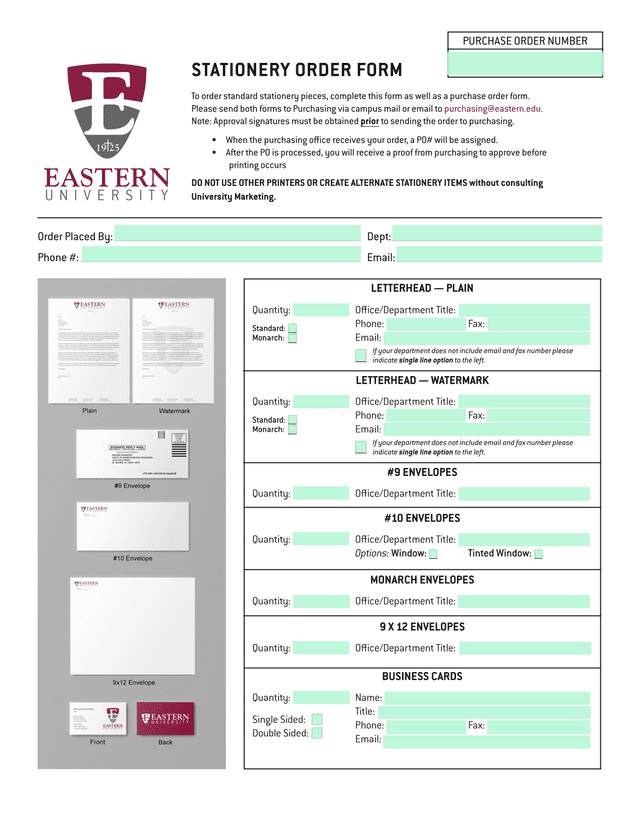 STATIONERY ORDER FORM screenshot