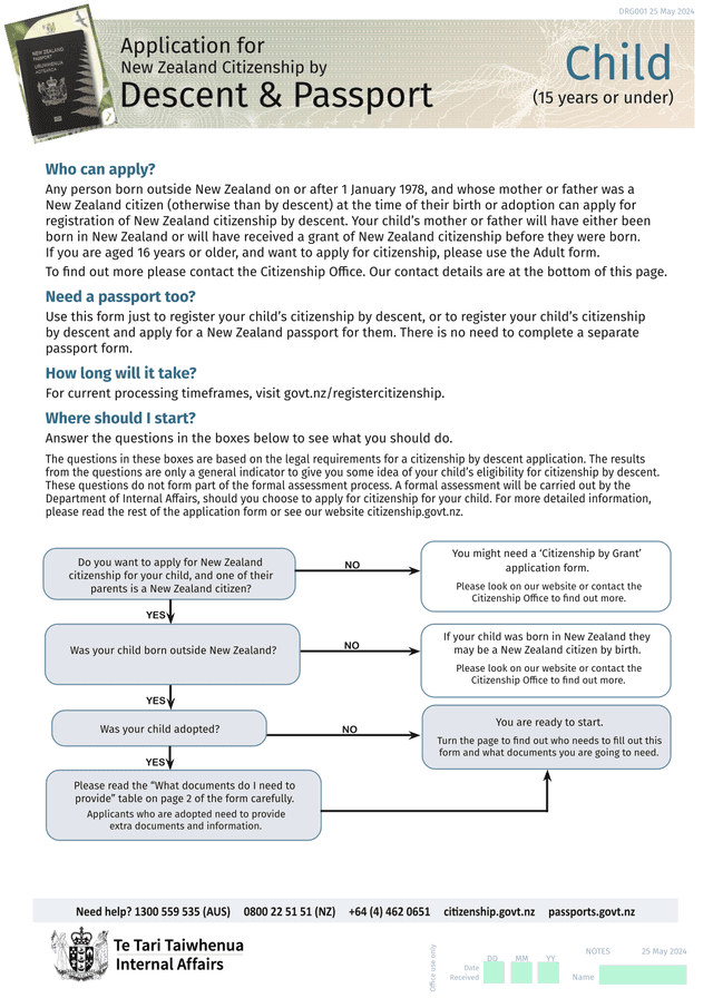 New Zealand Citizenship By Descent Registration Form screenshot