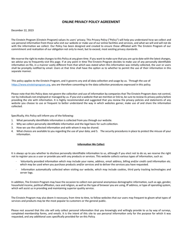 Online Privacy Policy Agreement screenshot